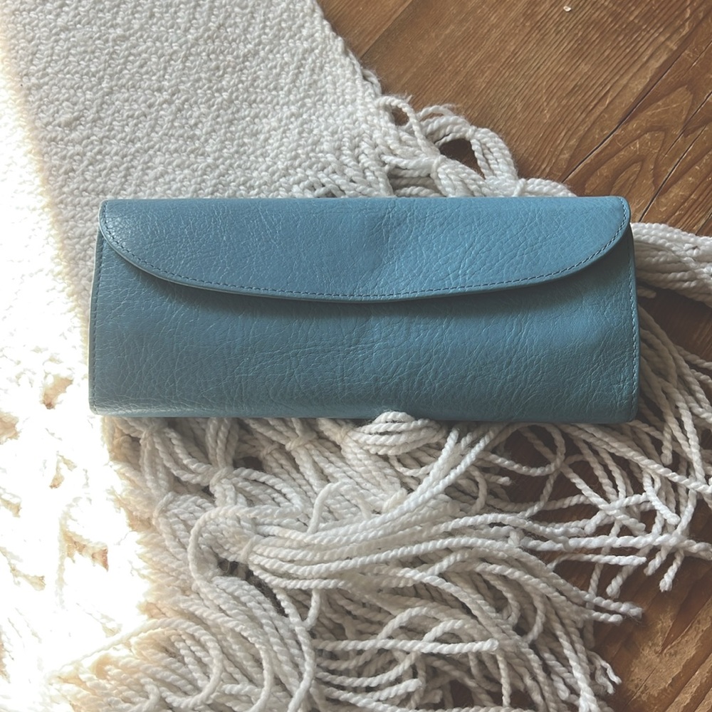Turquoise Blue Large Leather Jewelry Roll